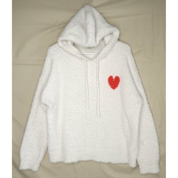 aerie Tops - Aerie Soft Hooded White Sweater Heart Detail Teddy Fleece Oversized Women's Smal